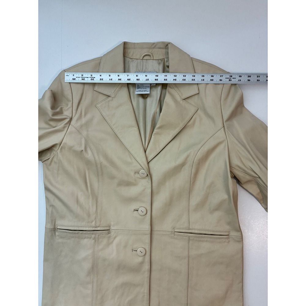 Pamela McCoy Cream Beige Genuine Leather Blazer Jacket Size L 3 Button Lined - Picture 9 of 14
